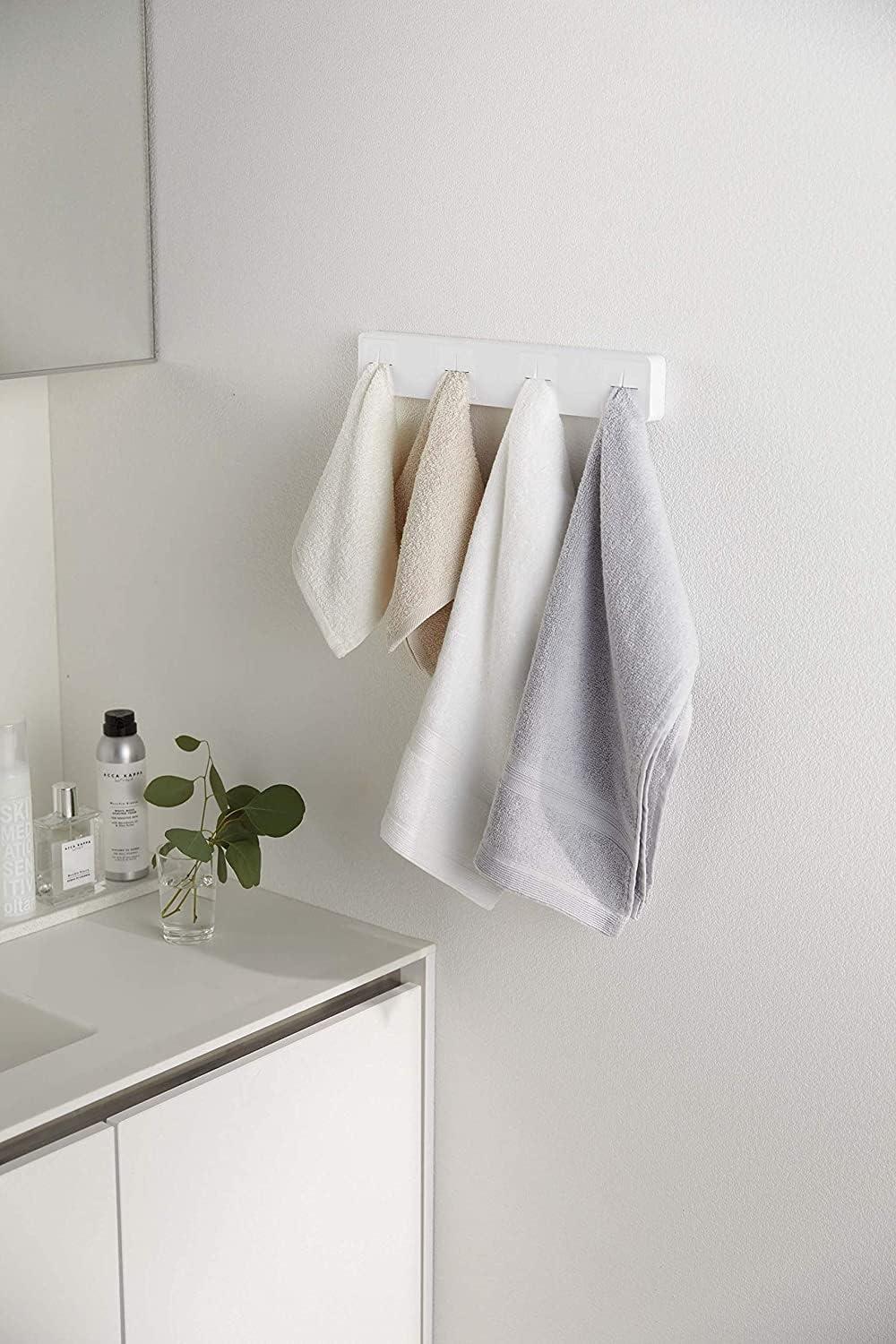 White Wall-Mounted Plastic Towel Holder with Four Slots