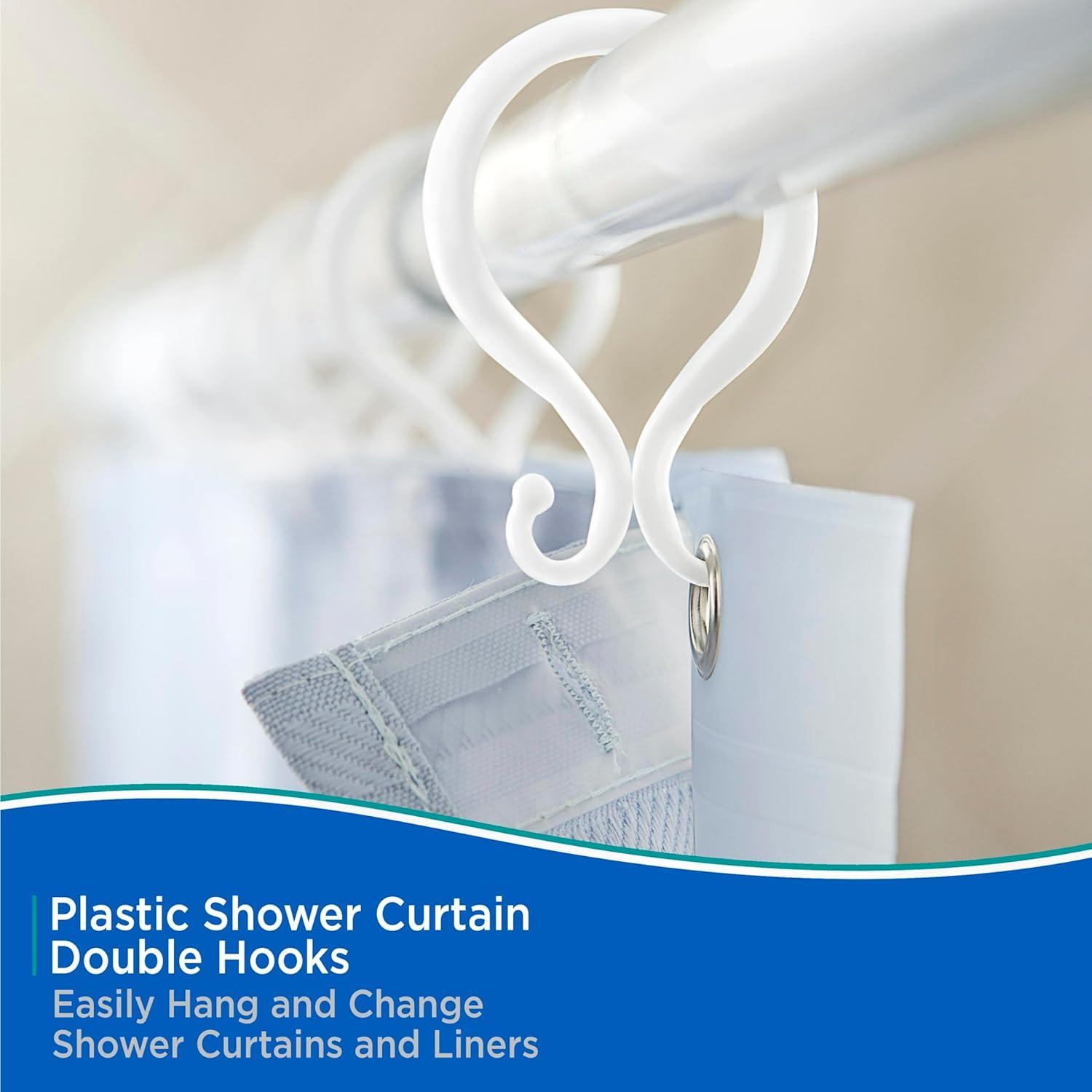 Kenney Rust-Proof Plastic Shower Curtain Double Hooks, Set of 12, White