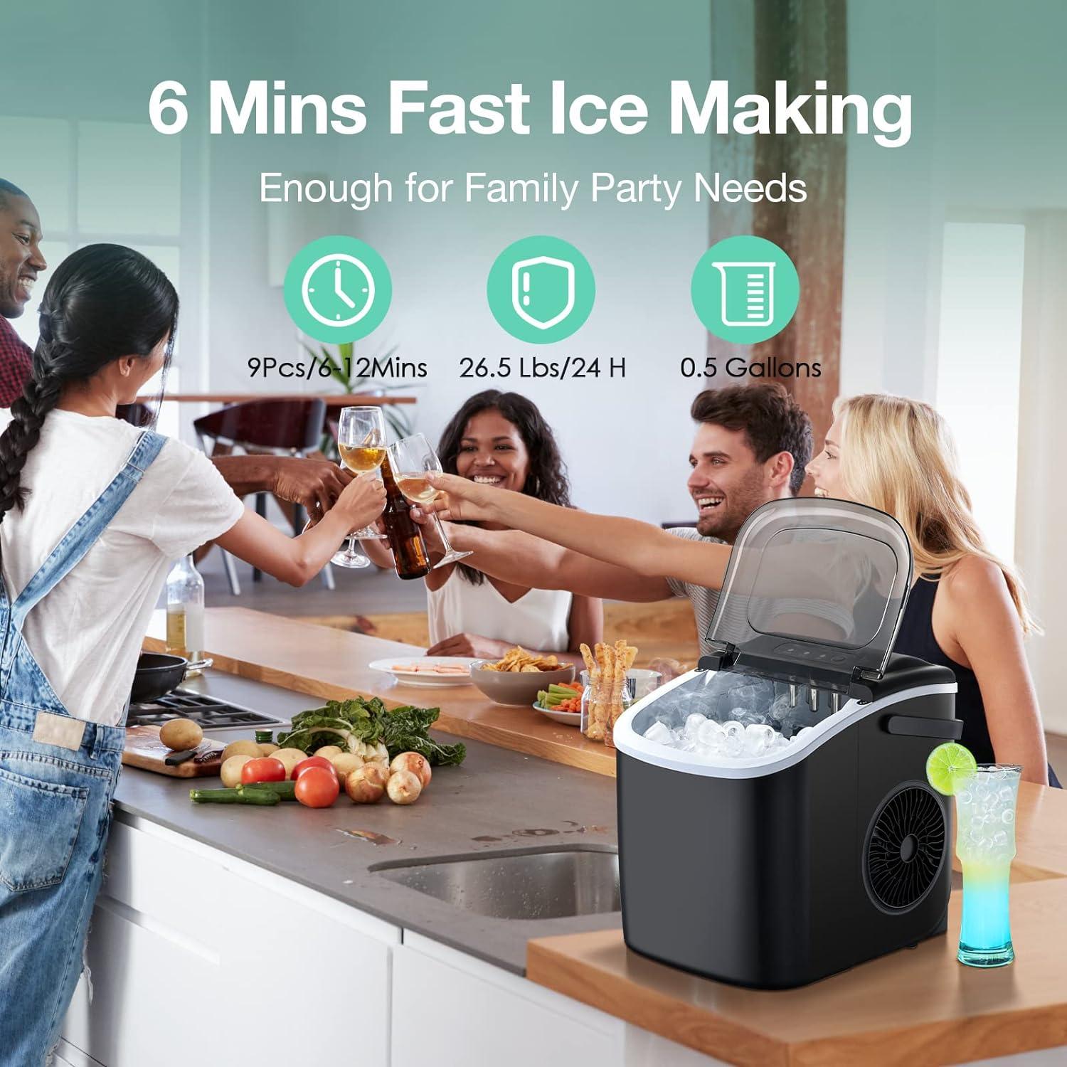 Compact Black Portable Countertop Ice Maker with Self-Cleaning