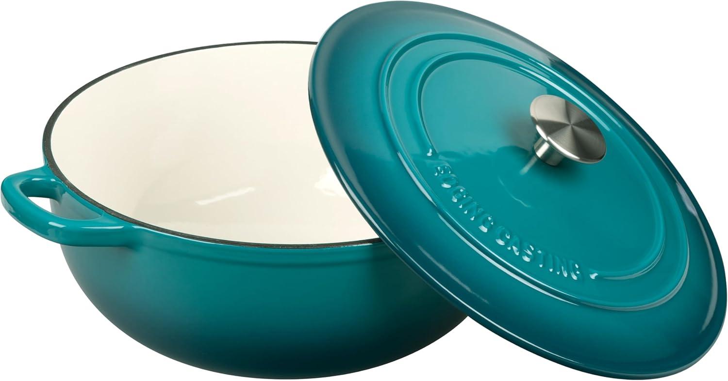 Darkcyan Enameled Cast Iron Round Dutch Oven with Lid, 5 Quart