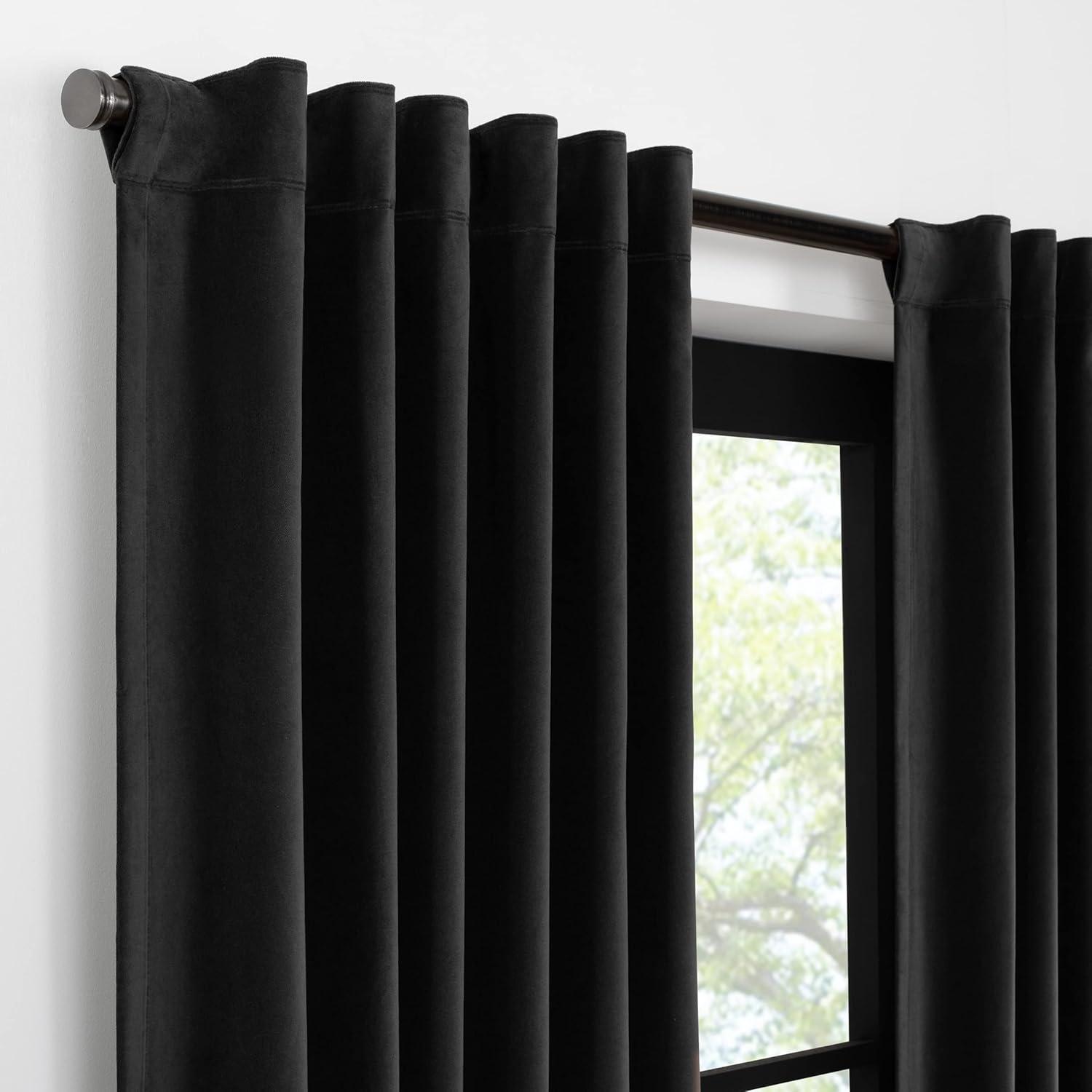 Eclipse Eclipse Luxury Cotton Velvet 100% Blackout Rod Pocket Back Tab Curtain Panel
