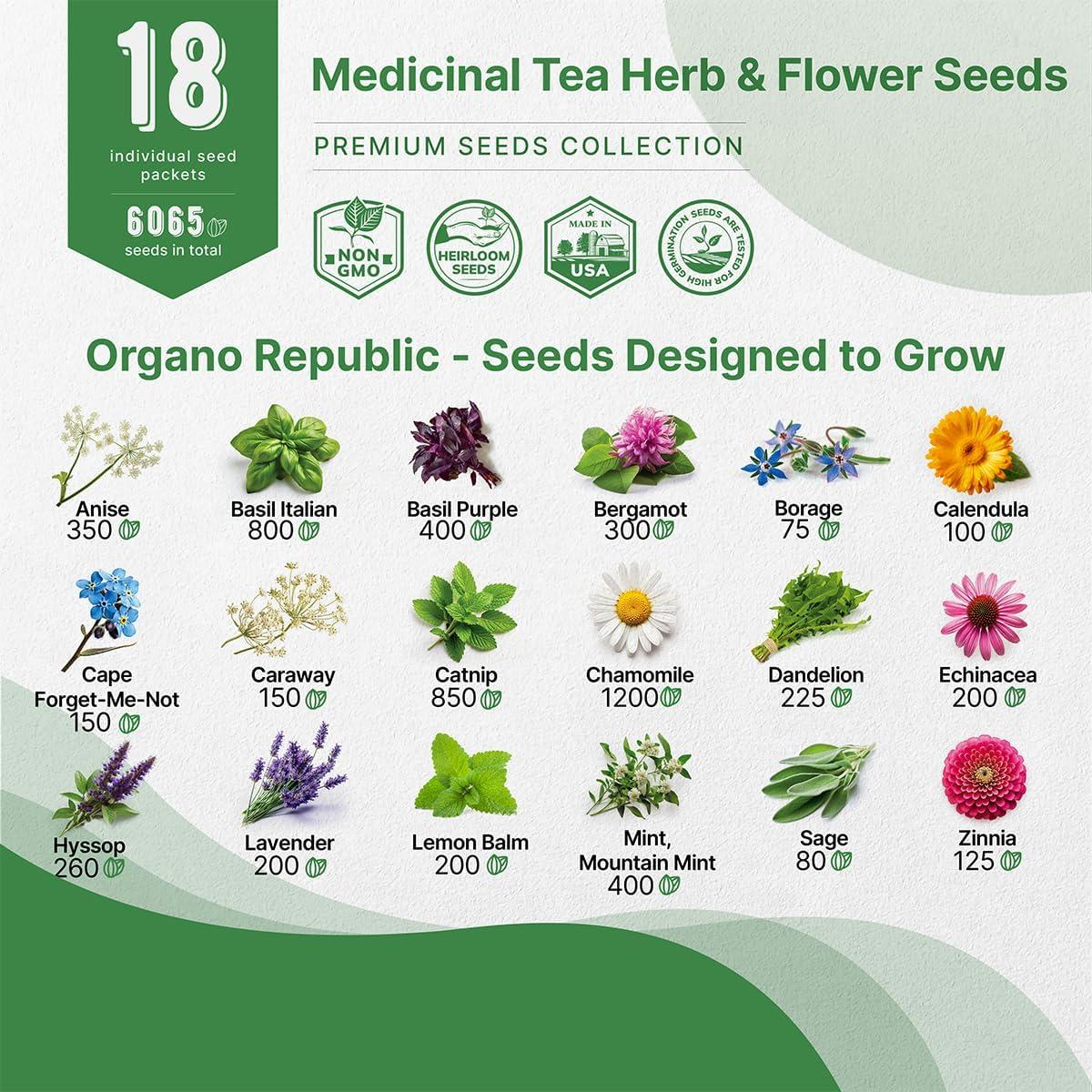 Organo Republic 18 Culinary Herbs Seeds Variety Pack - 10,180+ Heirloom, Non-GMO, Herbs Seeds