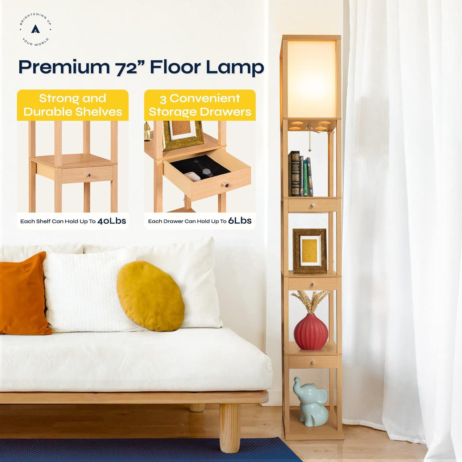 Latitude Run® 72" Column Floor Lamp With Shelves and 3 Drawers