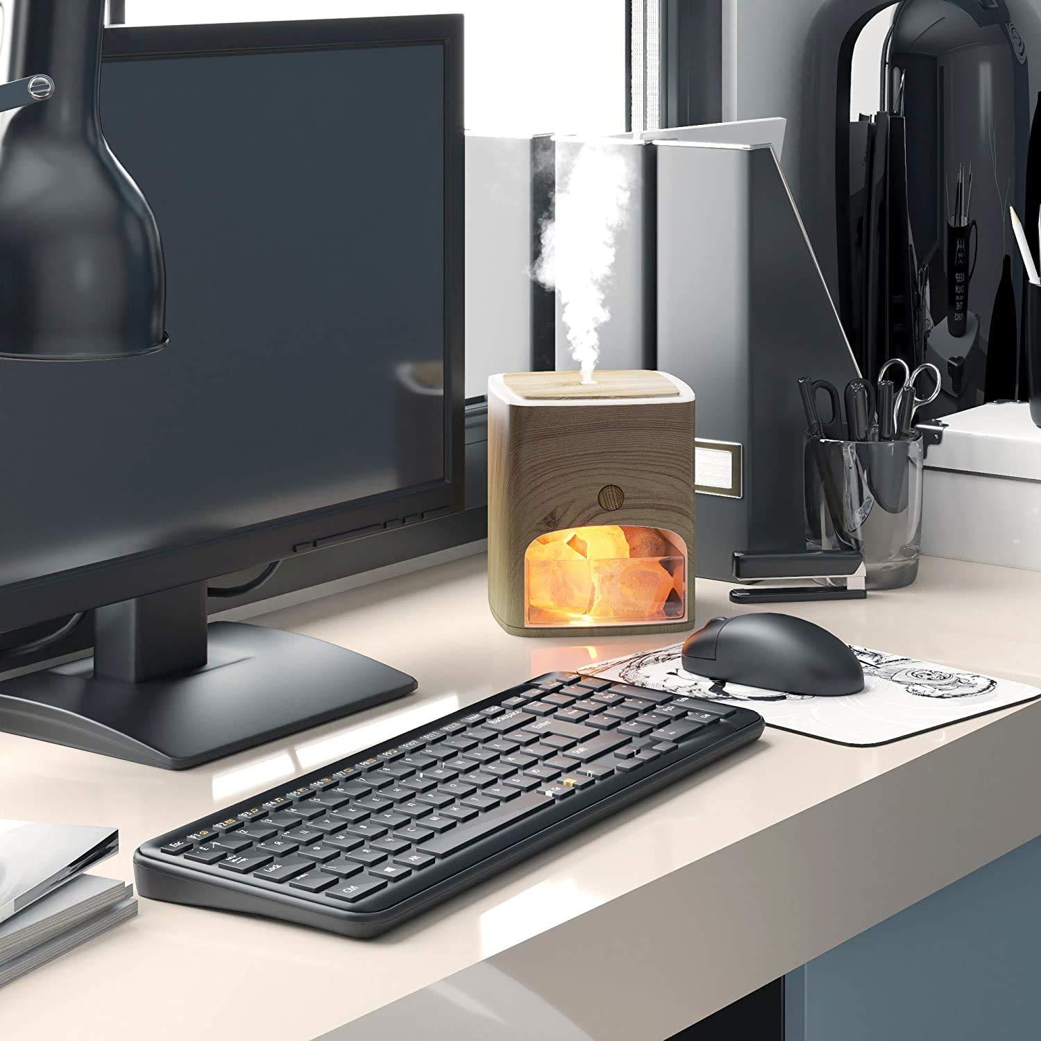 Pure Daily Care Himalayan Aromatherapy Pink Salt Diffuser & 10 Essential Oils (Light Wood)