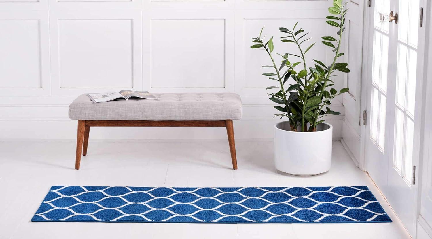 Unique Loom 2' 0 x 13' 0 Trellis Frieze Rounded Navy Blue Area Rug