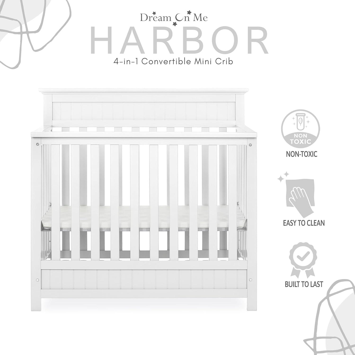 Dream On Me JPMA Certified Harbor 4-in-1 Convertible Mini Crib