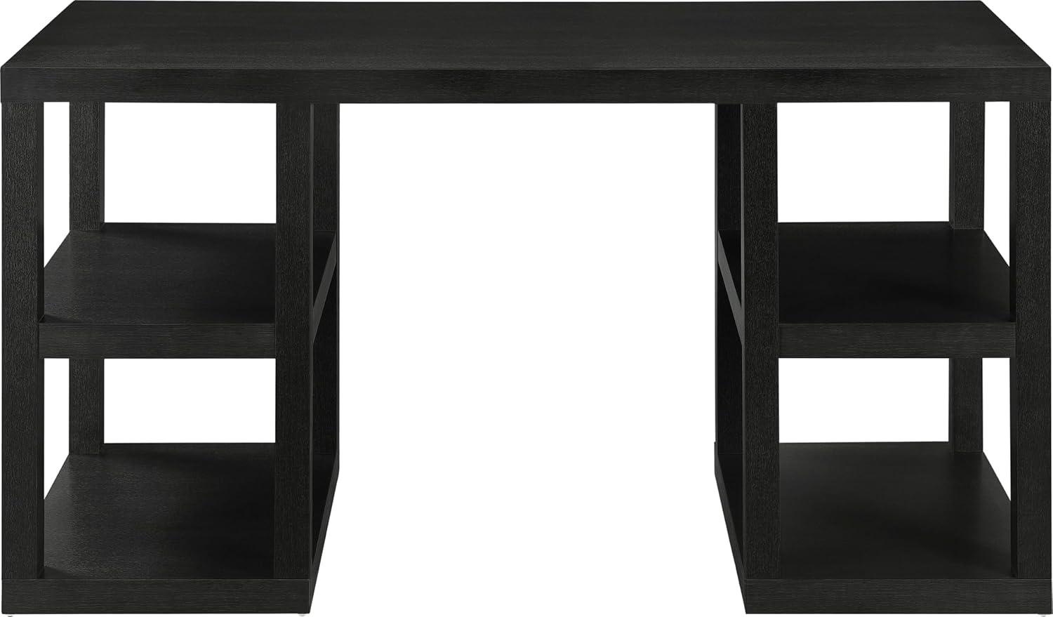 Black Wood Parsons Desk with Side Shelves