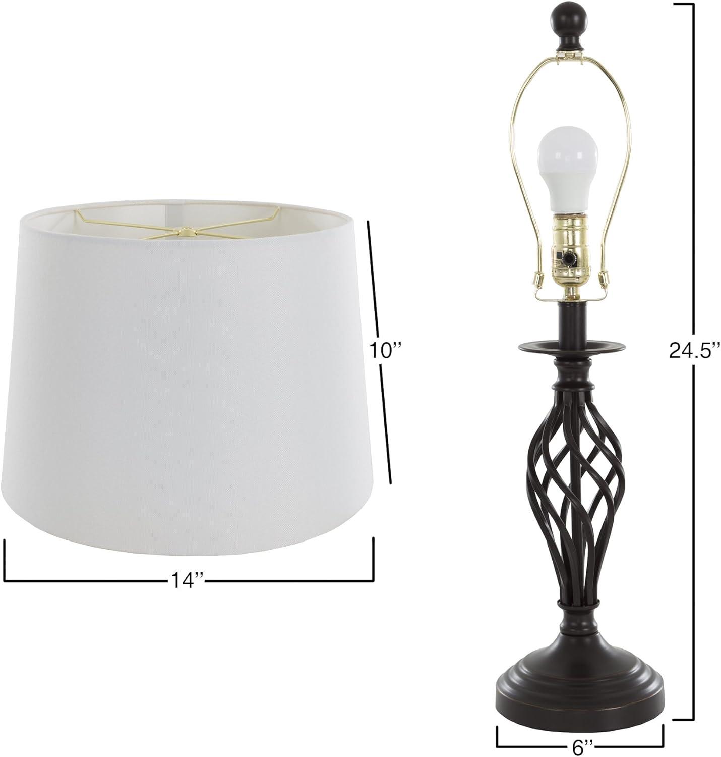 Oil-Rubbed Bronze Spiral Cage Table Lamps with White Drum Shades, Set of 2