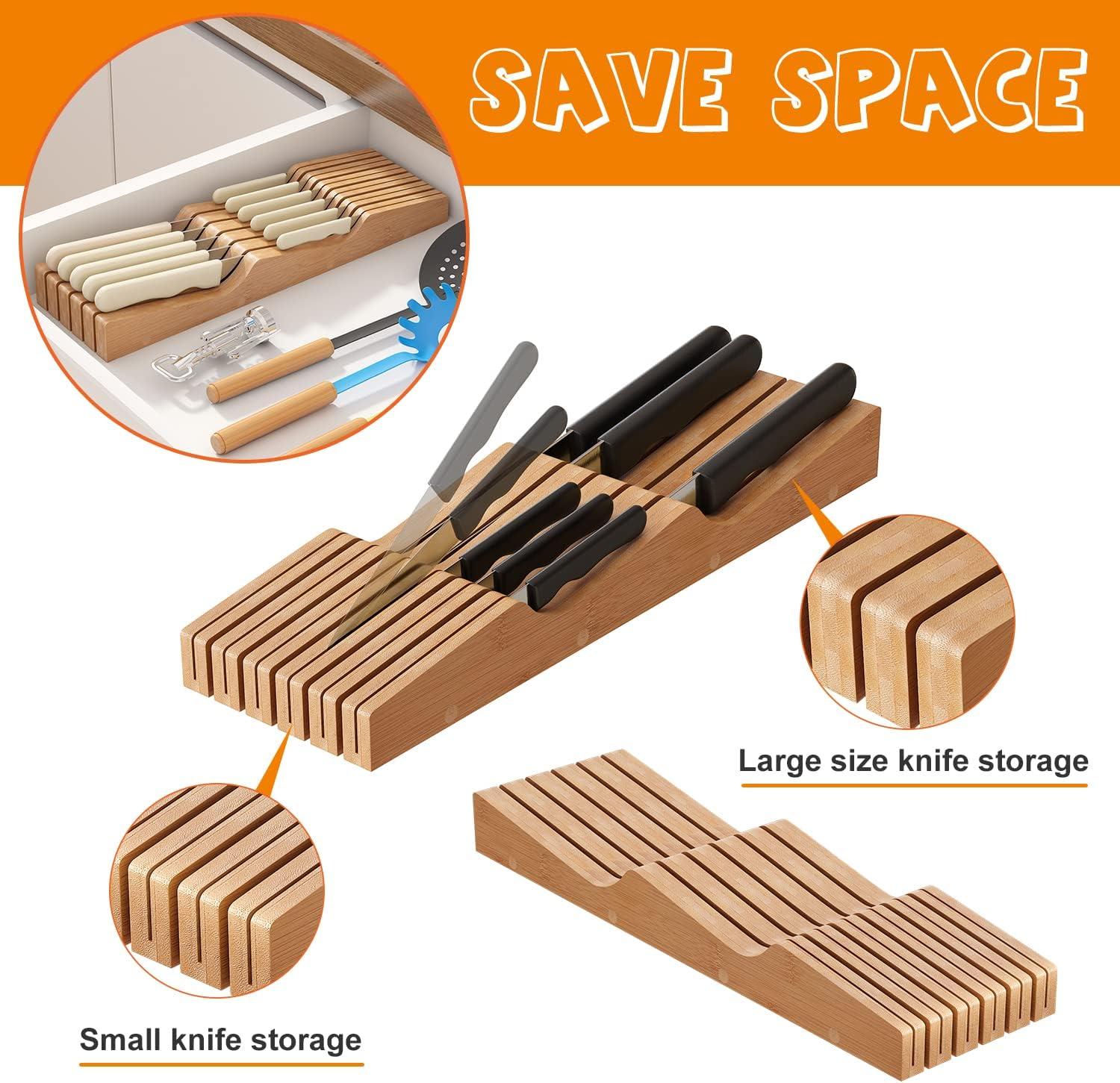 Bamboo In-Drawer Knife Block Organizer for 11 Knives