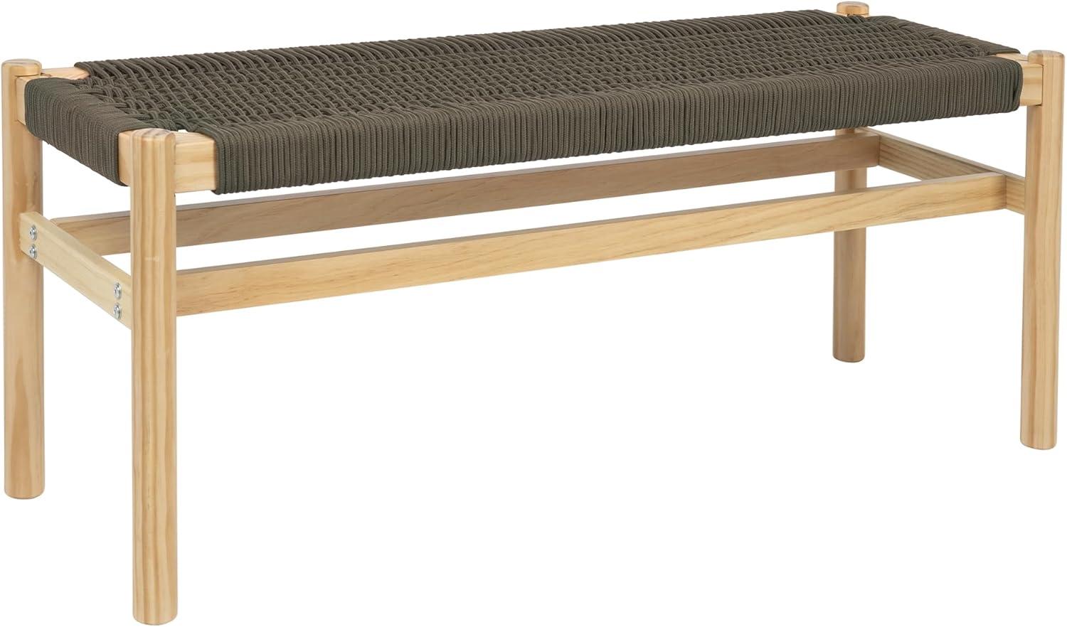 Storied Home Fernway Solid Wood and Woven Rope Entryway Bench