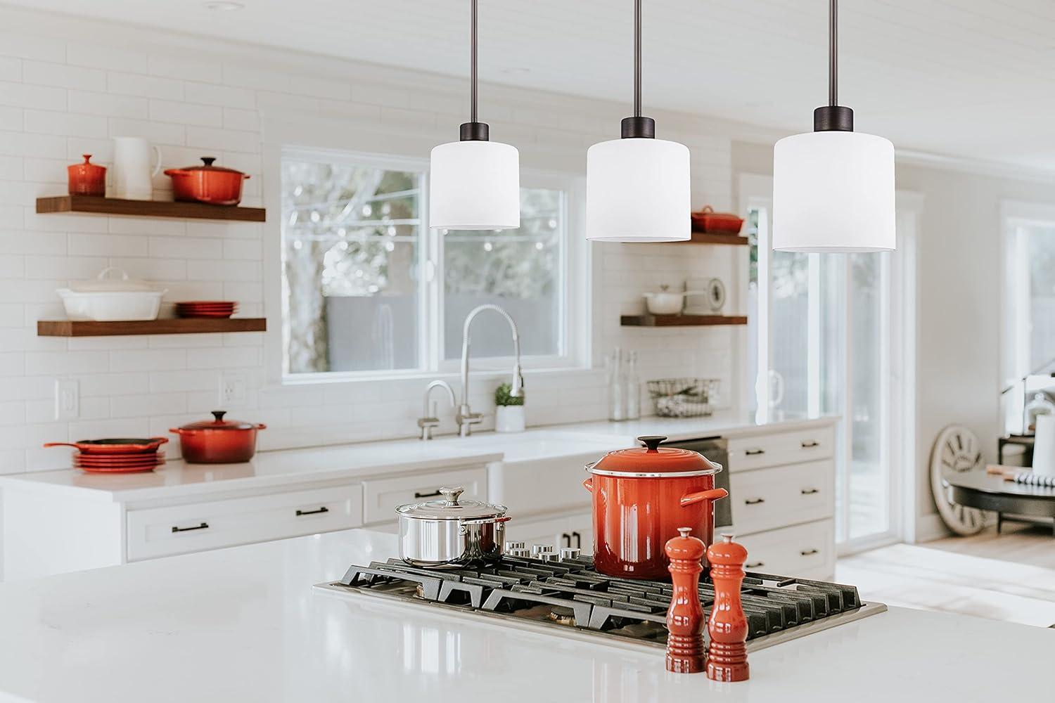 Mini Brushed Nickel LED Pendant Light with Etched Glass