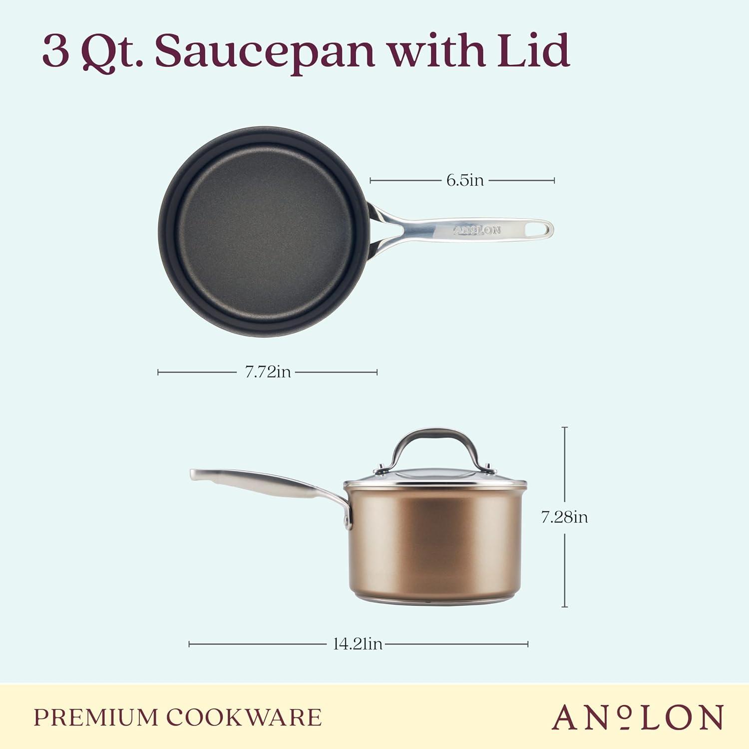 Anolon Ascend Hard Anodized Nonstick Saucepan with Lid, Induction Compatible - 3 Quart