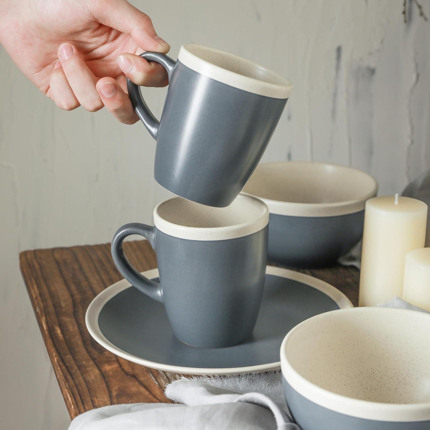 Stone Lain Serenity 16-Piece Stoneware Dinnerware Set, Service for 4, Green and Cream