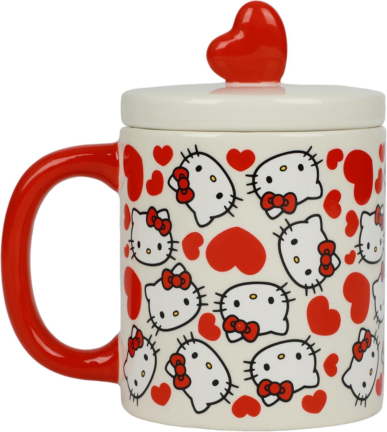 Hello Kitty Valentine's Day Red and White Ceramic Mug with Heart Lid