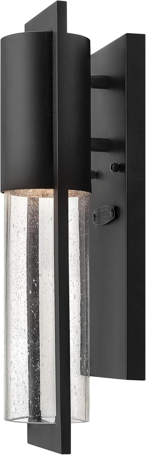 Sleek Black Outdoor Wall Sconce with Clear Seedy Glass