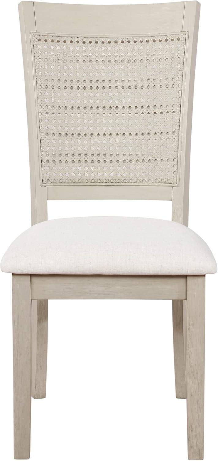 Walden Cane Back Dining Chair with  White Base and Linen  White Fabric Seat