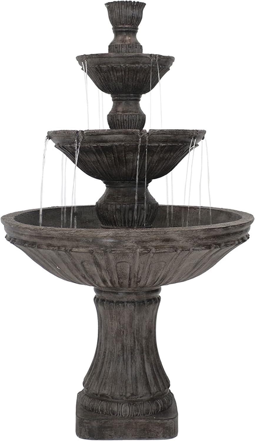 Sunnydaze 55"H Electric Polystone Classic Style 3-Tier Designer Outdoor Water Fountain, White Finish