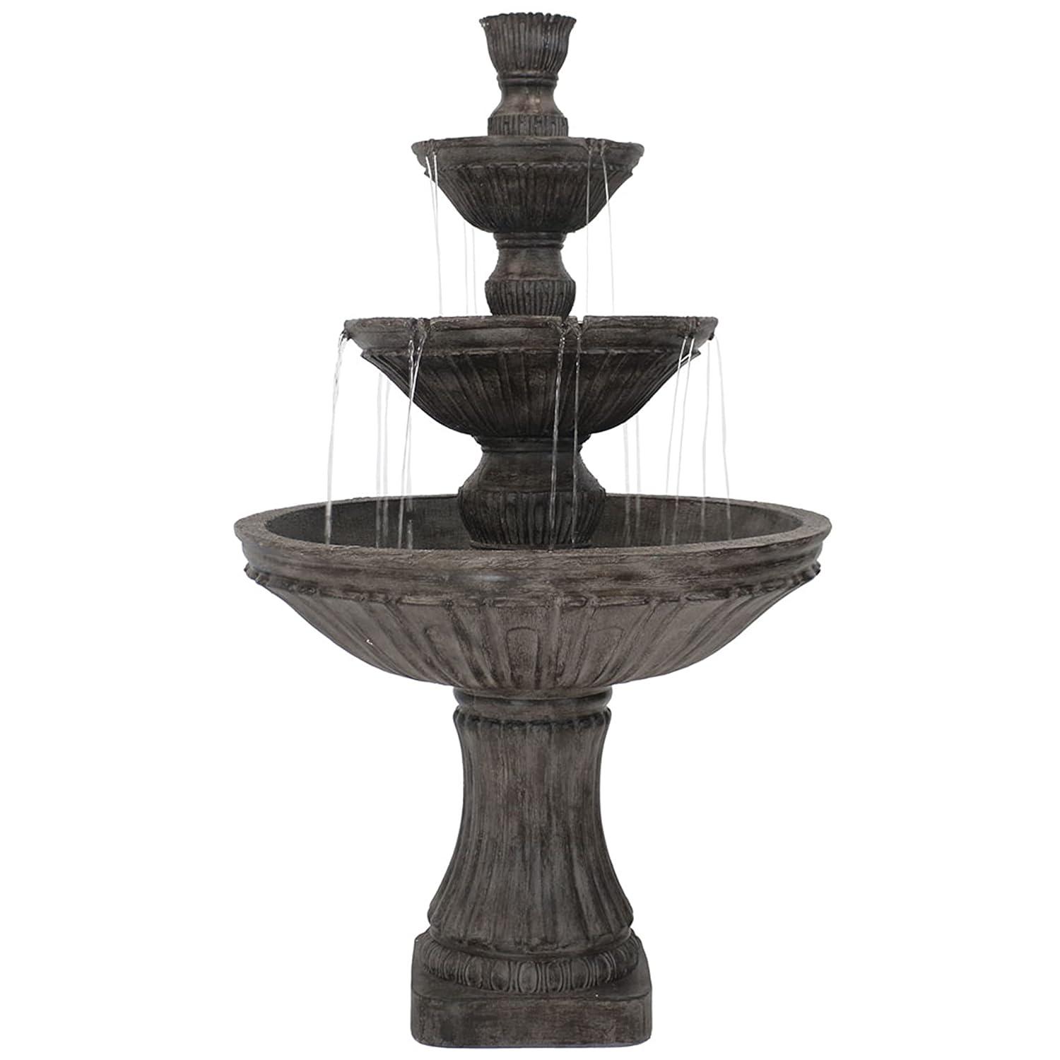 Sunnydaze 55"H Electric Polystone Classic Style 3-Tier Designer Outdoor Water Fountain, White Finish