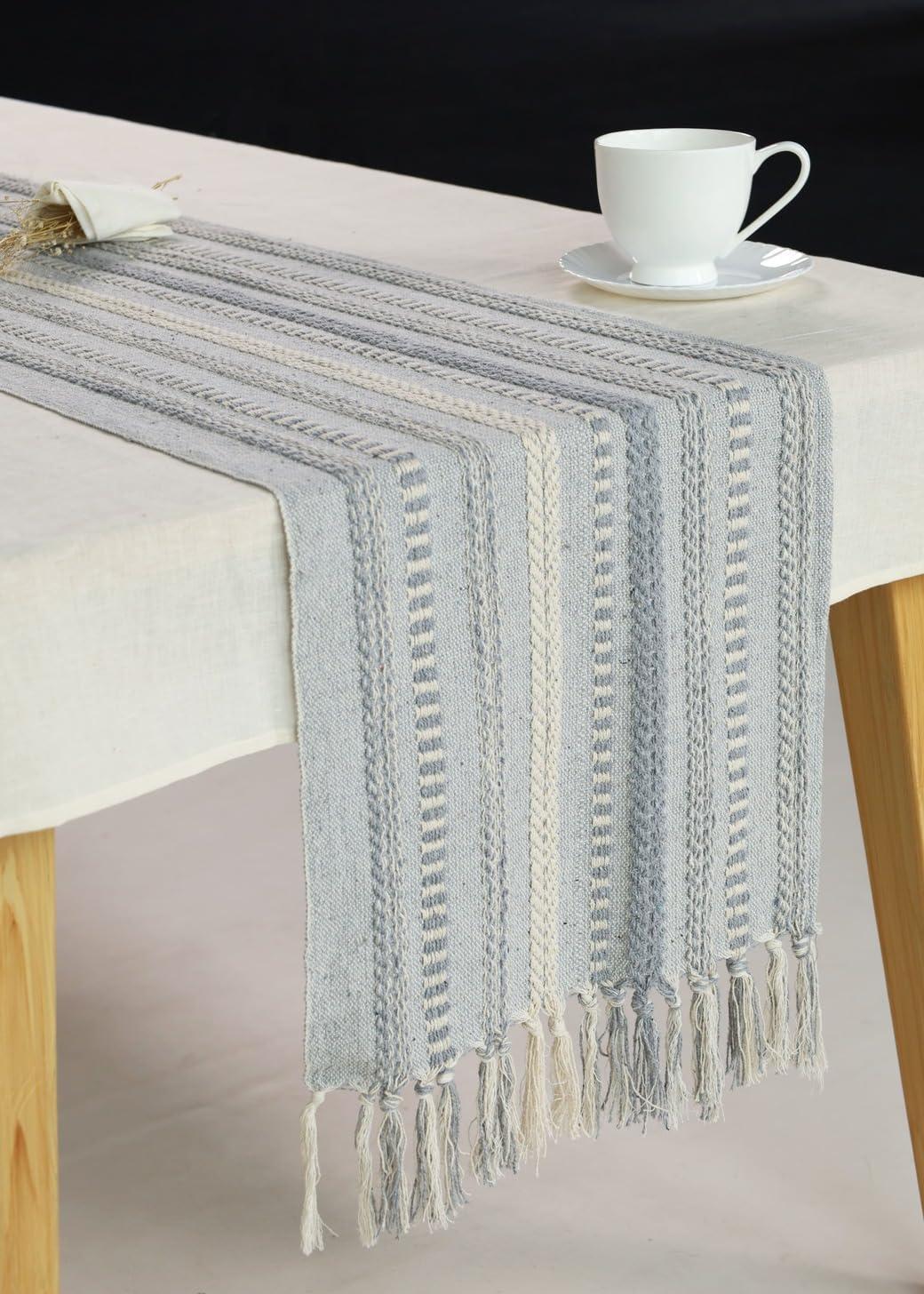 Cool Gray Braided Stripe Table Runner 15x72
