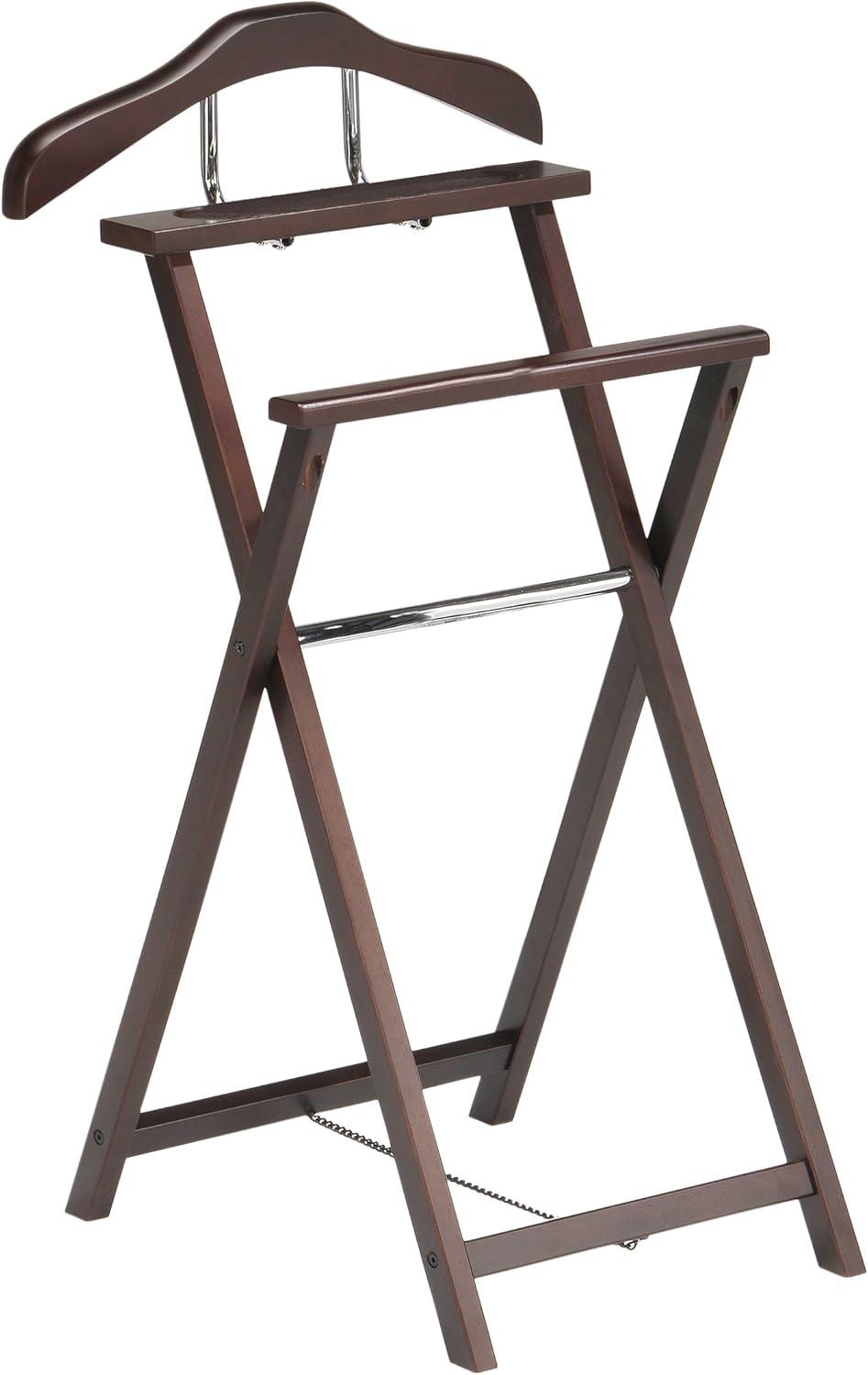 Walnut Foldable Metal and Wood Suit Valet Rack Stand