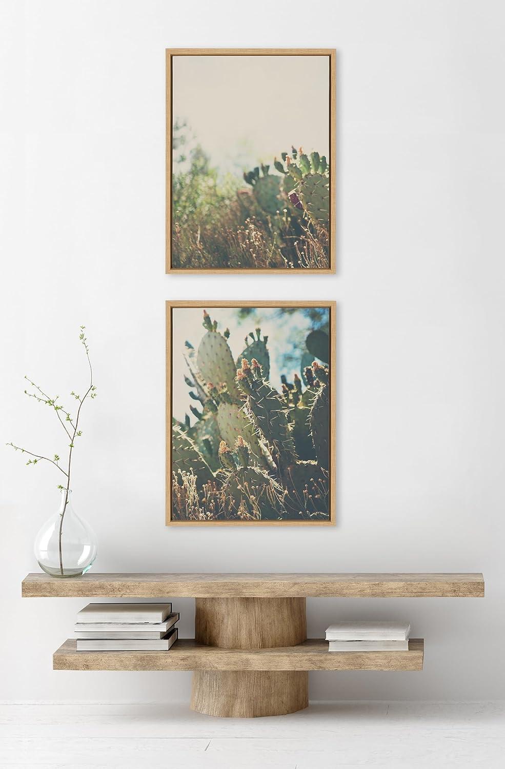 Natural Framed Desert Cactus Canvas Wall Art Set