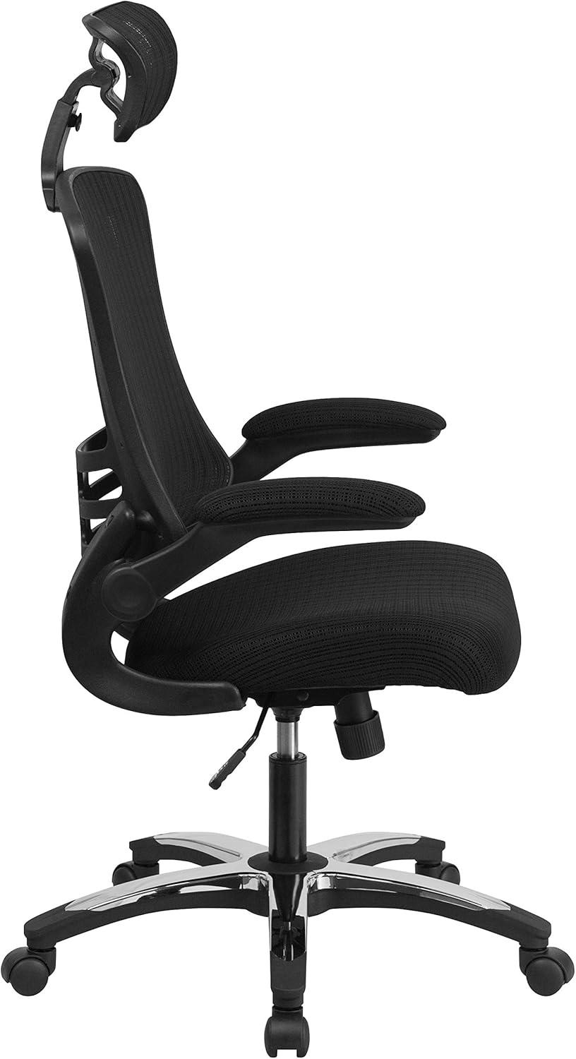 Flash Furniture Kelista High-Back Black Mesh Swivel Ergonomic Executive Office Chair with Flip-Up Arms and Adjustable Headrest