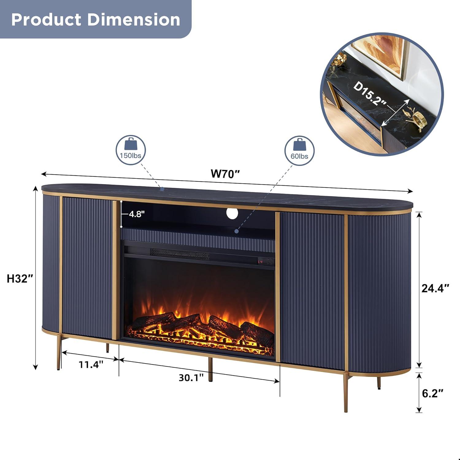 SinCiDo 70" Luxury TV Stand w/Faux Marble Top, Modern TV Console for TVs Up to 80 inches, Navy Blue