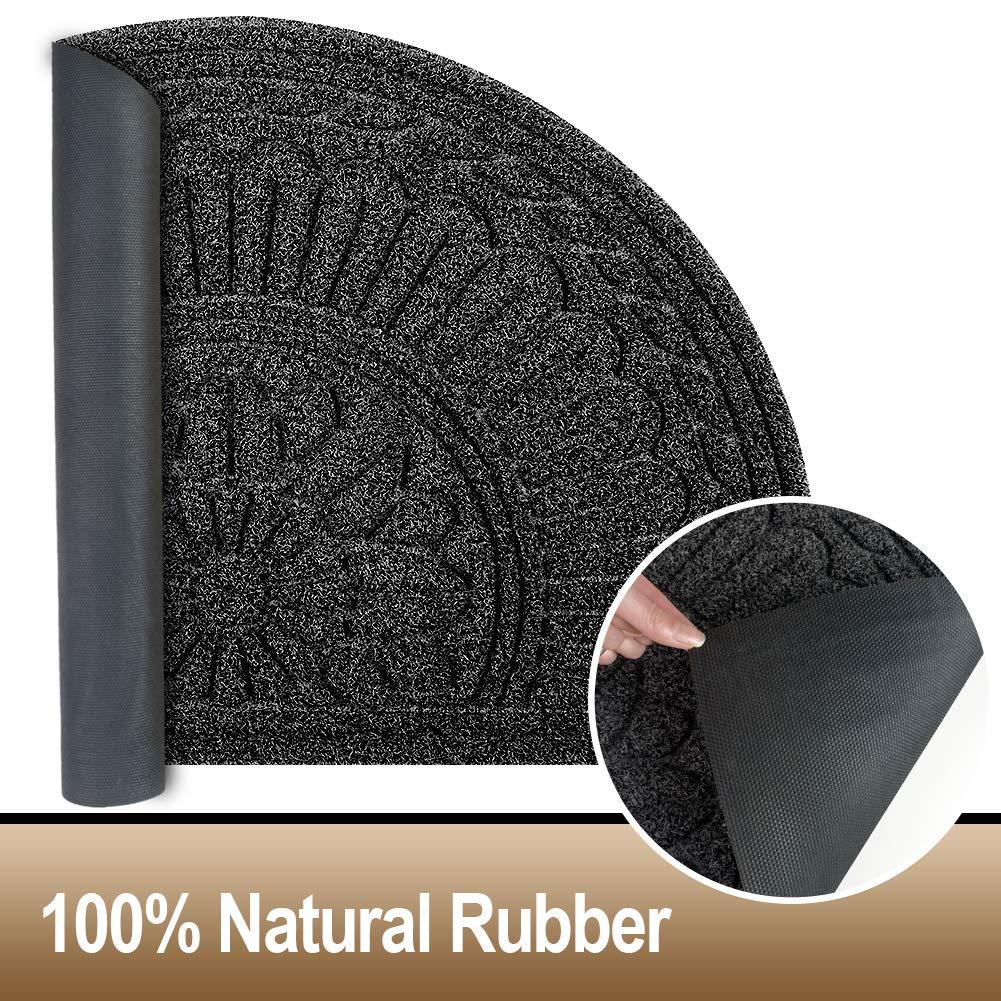 Mibao Door Mat Outdoor Indoor, 23.5" x 35.5", Half Round Door Mats, Non-Slip Front Door Mats Outdoor, Dirt Trapper Welcome Mats for Front Door, Back Door, Shoe Scraper, Black