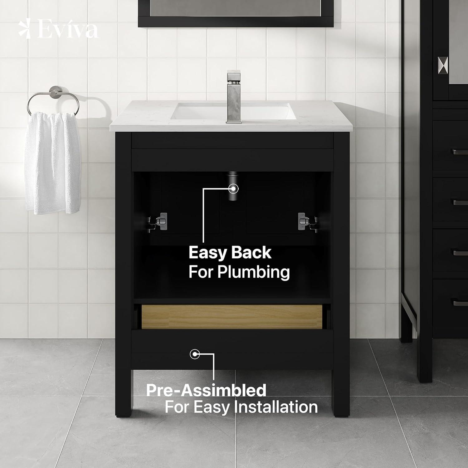 Eviva Aberdeen 30" Espresso Transitional Bathroom Vanity w/ White Carrara Top