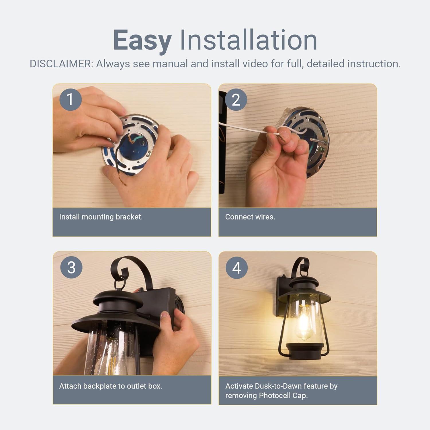 KODA Acadian Weather-Resistant Outdoor LED Wall Lantern with Integrated Dusk-to-Dawn Sensor, Includes Energy Star Rated LED Bulb, Premium Seeded Glass Design for Patio, Porch, Entryways