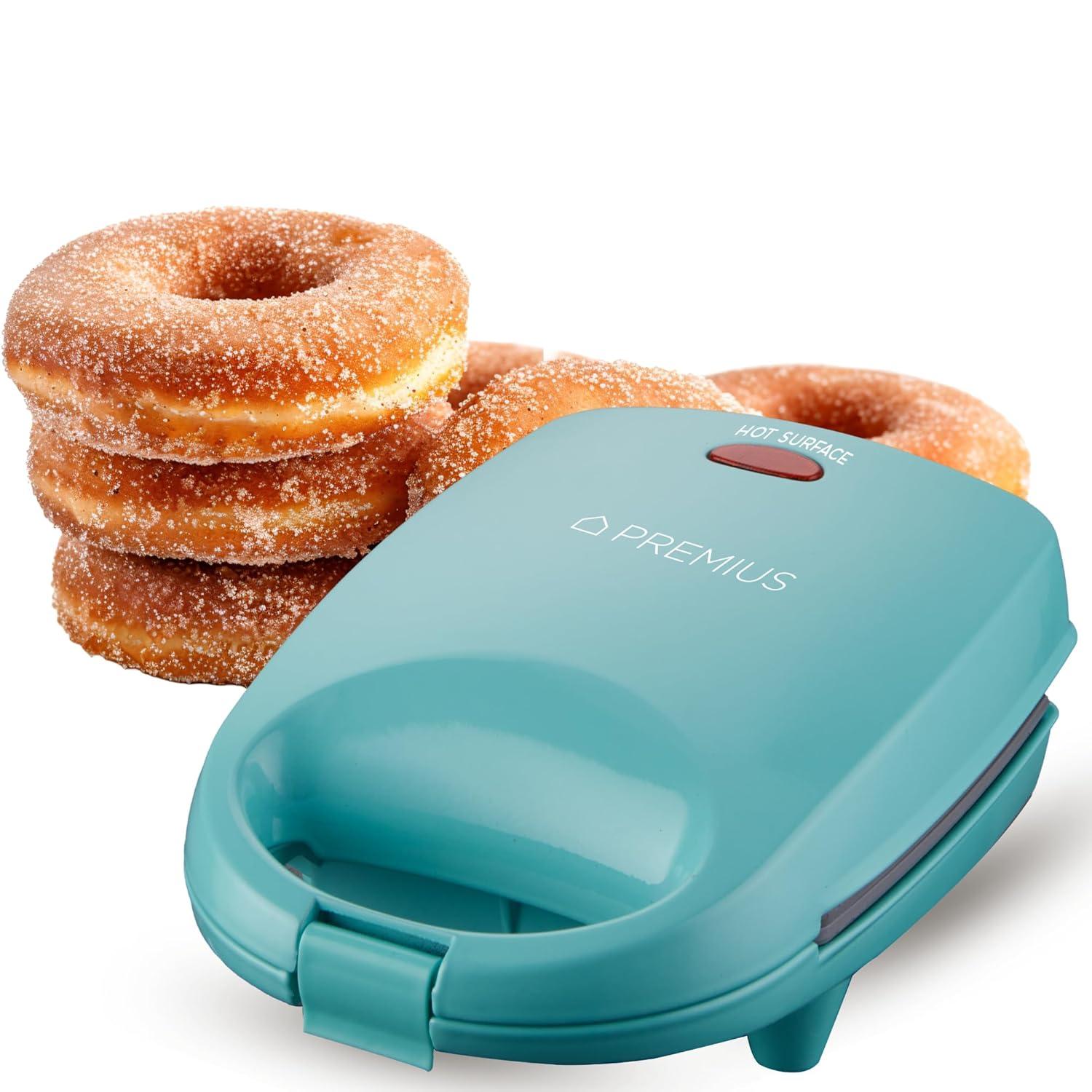 PREMIUS Ceramic Non-Stick Mini Snack Donut Maker, Turquoise, 2 Inch Mold, 4 Count