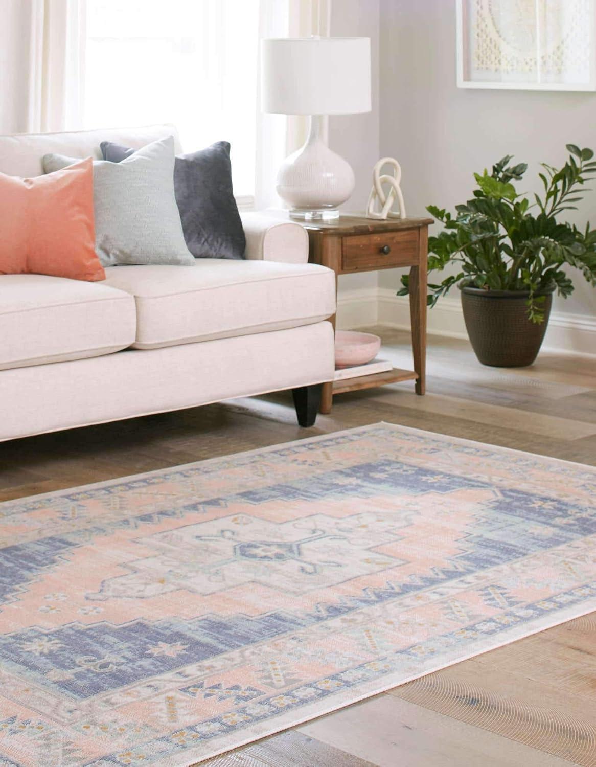 Unique Loom Whitney Collection Area Rug - Geneva (5' 3" Round Pink/Blue)