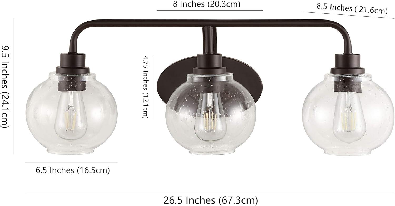 JONATHAN Y Sandrine 26.25" 3-Light Iron/Seeded Glass Cottage Rustic LED Vanity Light, Oil Rubbed Bronze