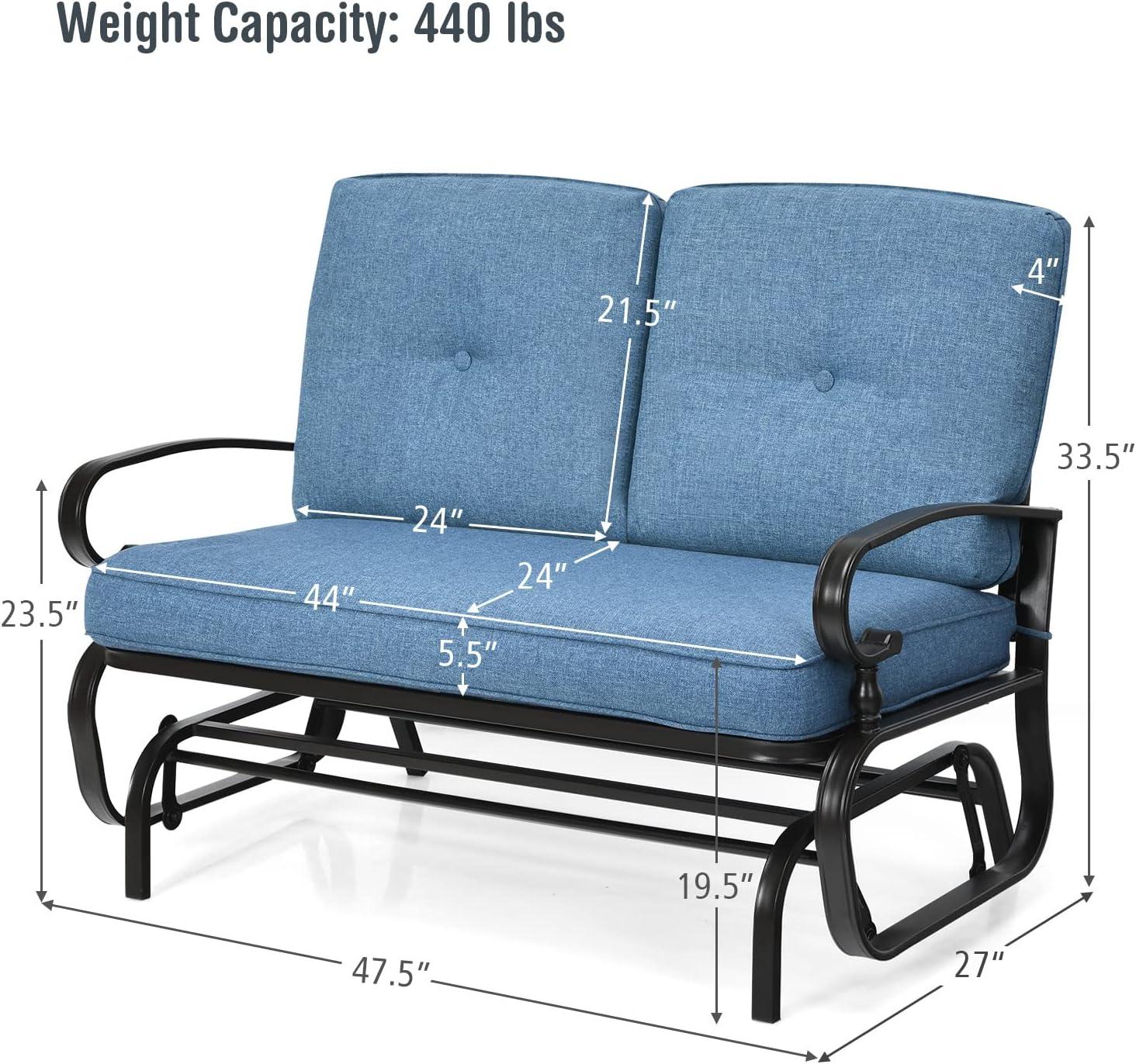 Costway 47.5 in. W 2-Person Brozen Frame Metal Outdoor Glider with Blue Cushion