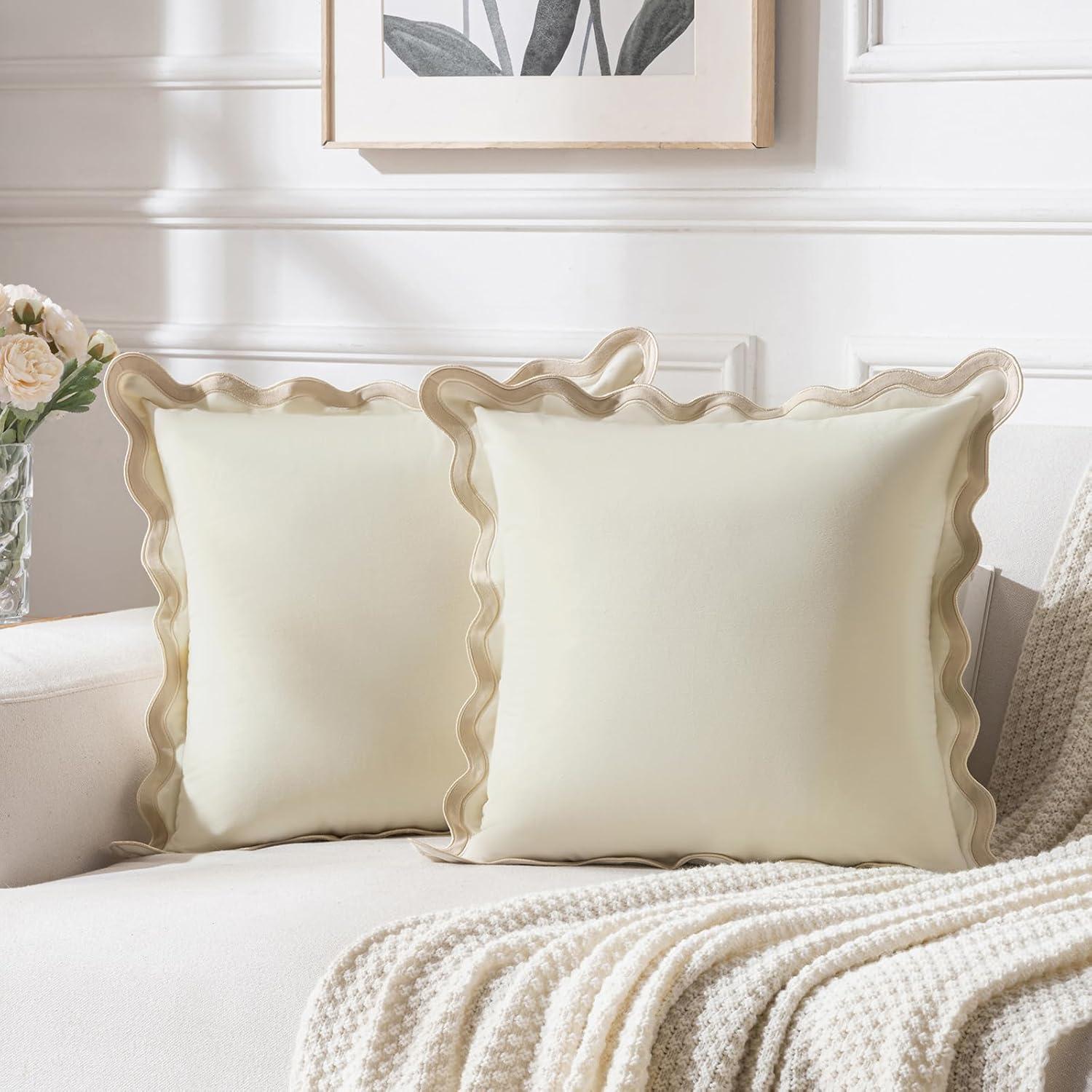 Fancy Homi 2 Packs Boho Decorative Throw Pillow Covers 18x18 Inch for Living Room Couch Bed Sofa, Rustic Modern Farmhouse Home Decor, Soft Corduroy Cream Square Cushion Case 45x45 cm