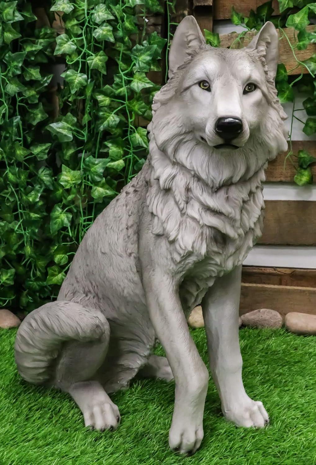 Ebros Large Dakota Wildlife Sitting Alpha Gray Wolf Statue 20.5