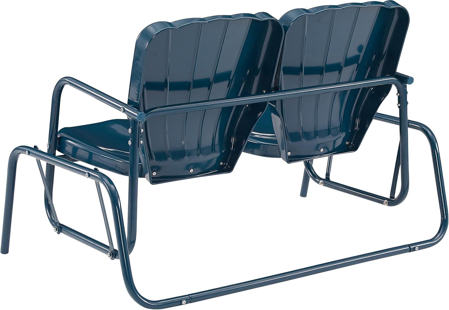 Crosley Furniture Ridgeland Modern Metal Outdoor Loveseat Glider in Navy