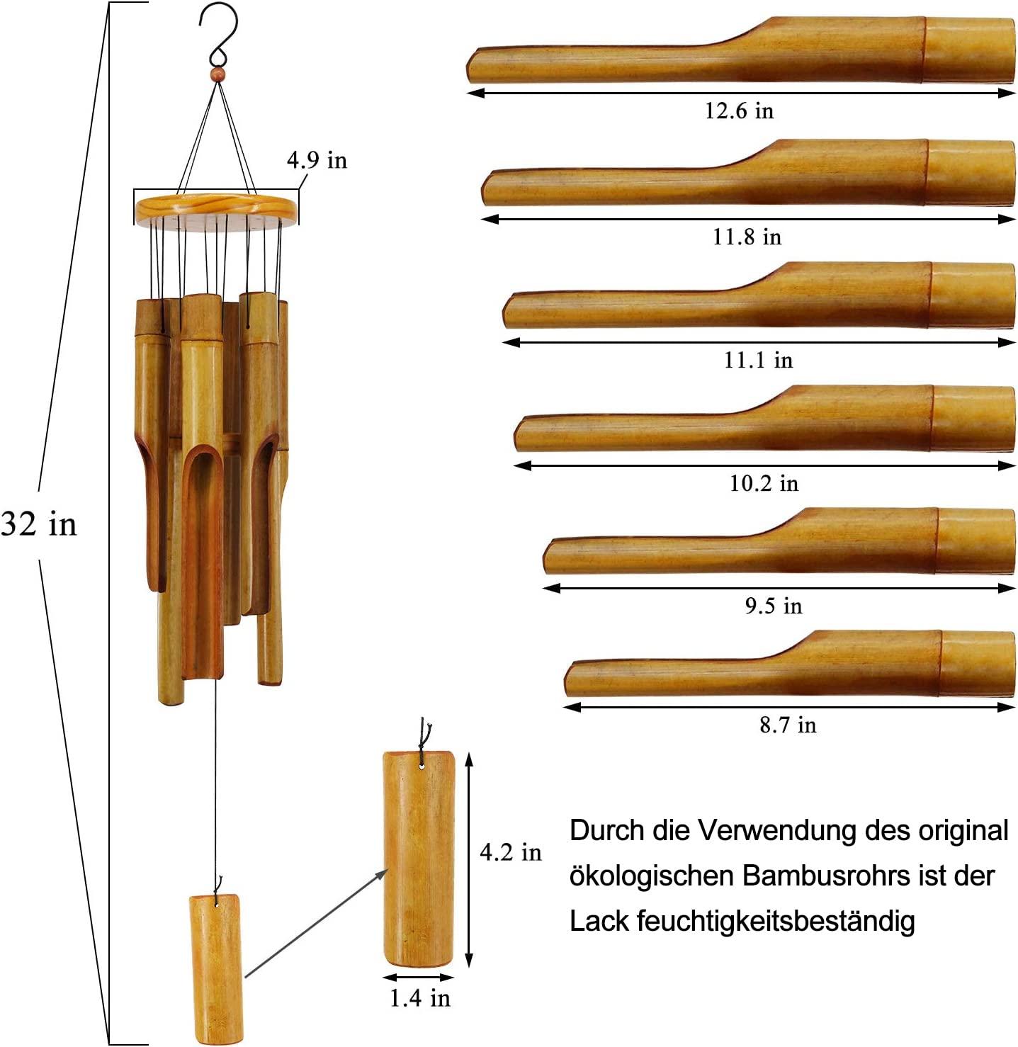Bamboo Wind Chimes Outdoor,Wooden Wind Chimes with Melody Deep Tone,30" Classic Zen Garden Windchime for Relaxation, Grace.Home Décor for Patio, Garden or Indoor