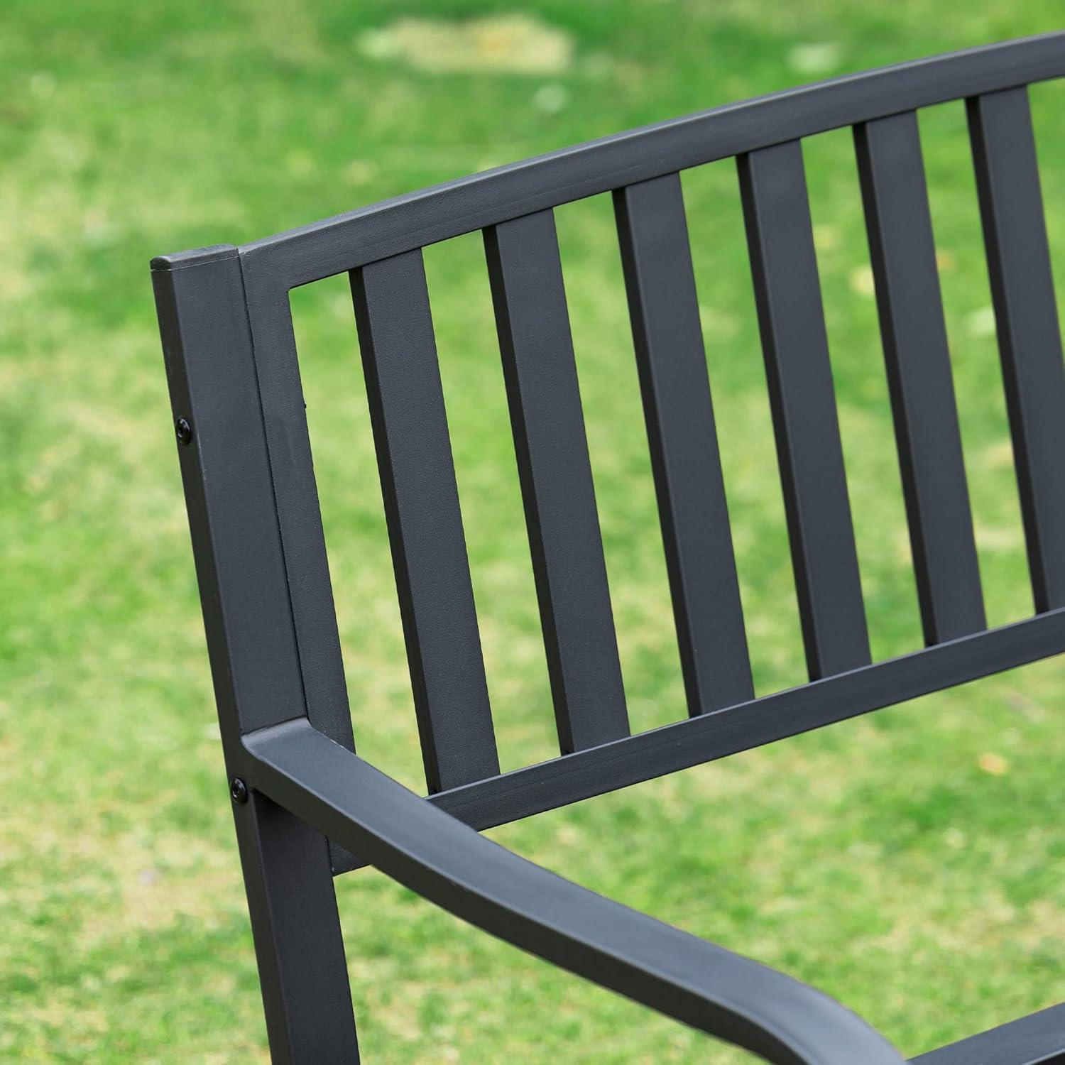 Outdoor Loveseat Glider Bench with Curved Armrests in Powder-Coated Black Steel