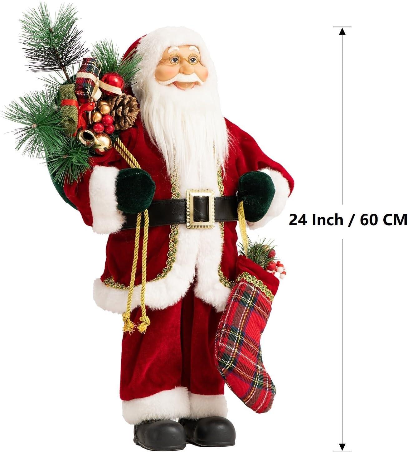 24" Red and White Santa Claus with Presents and Drum Christmas Figure