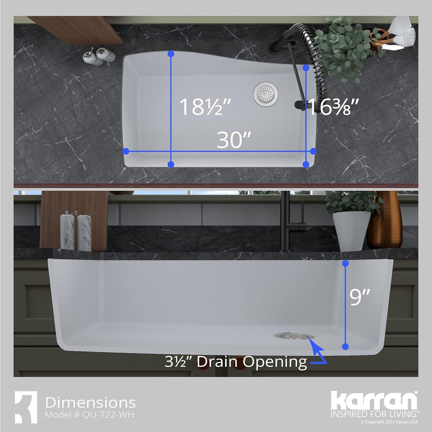 Karran Undermount Quartz Composite 33-1/2'' X 21'' Single Bowl Kitchen Sink