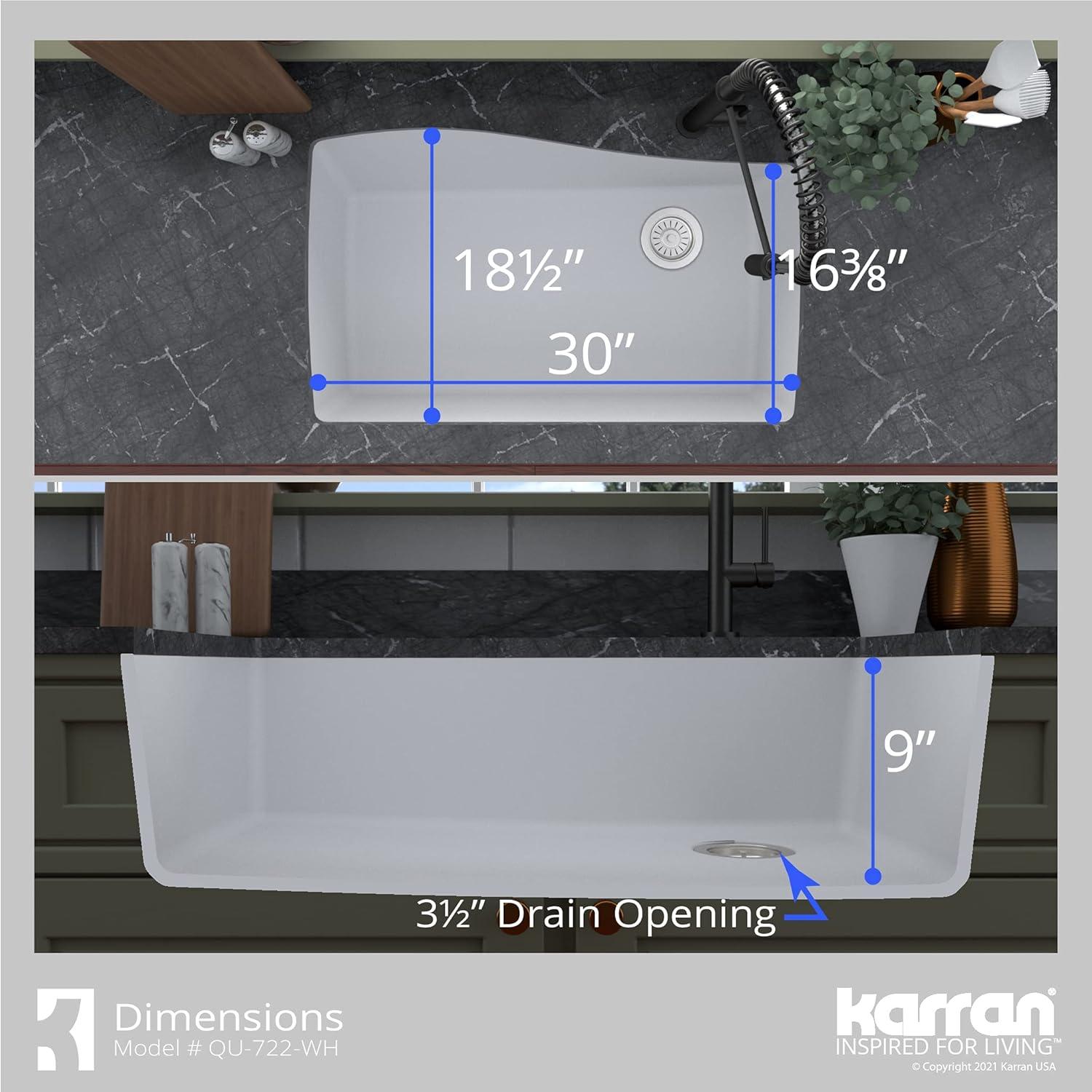 Karran Karran Undermount Quartz Composite 33-1/2'' X 21'' Single Bowl Kitchen Sink QU-722-WH