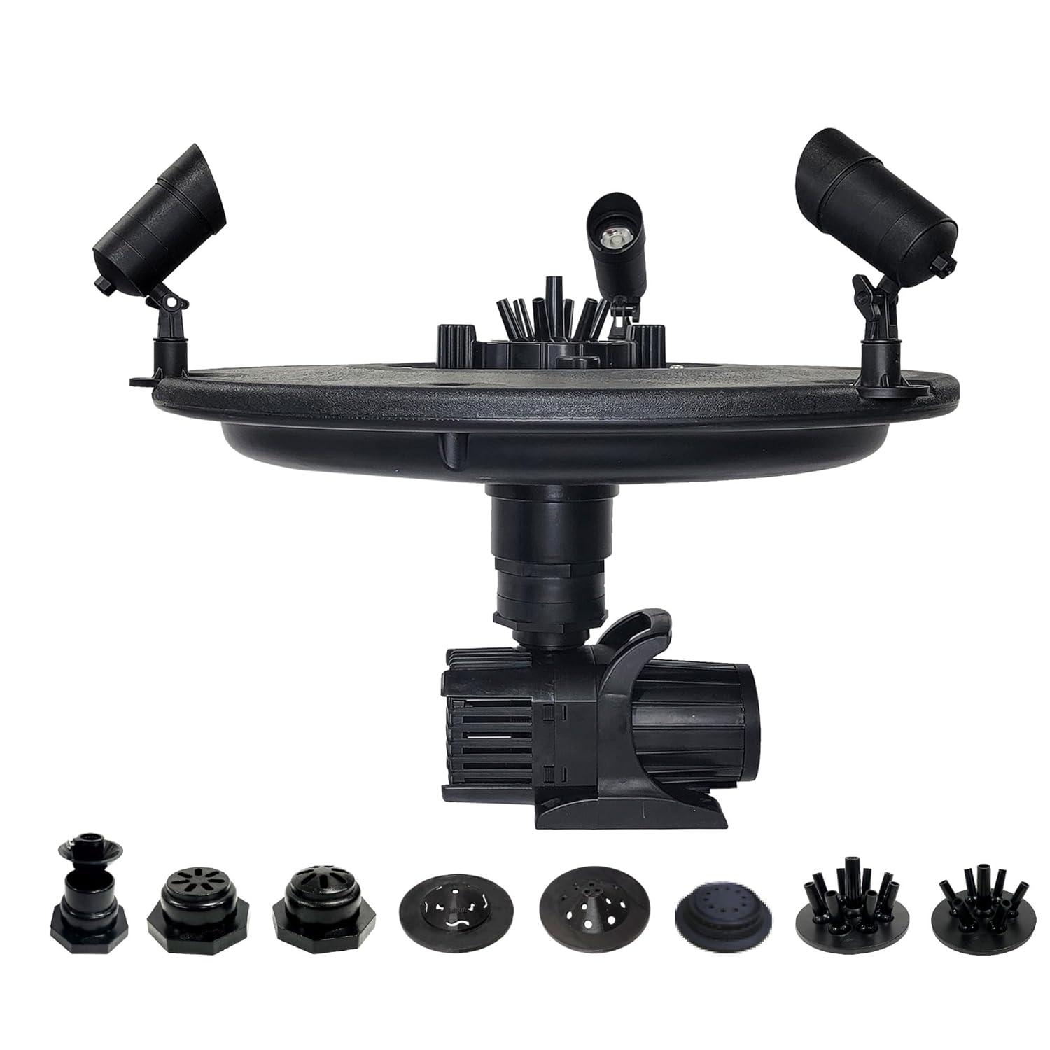 3/4 HP Floating Fountain - 8,000 GPH Submersible Pump - 100 ft Cord - 11 Spray Patterns & Color-Changing LED Light