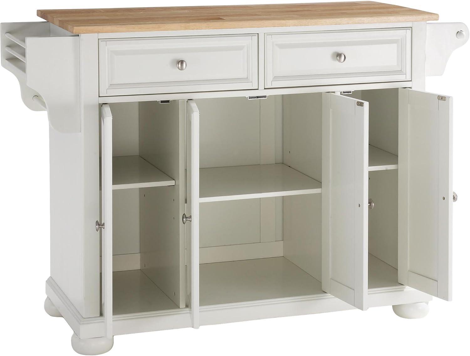 Alexandria Wood Top Full Size Kitchen Island/Cart White/Natural - Crosley: Adjustable Shelves, Towel Bar, Traditional Style