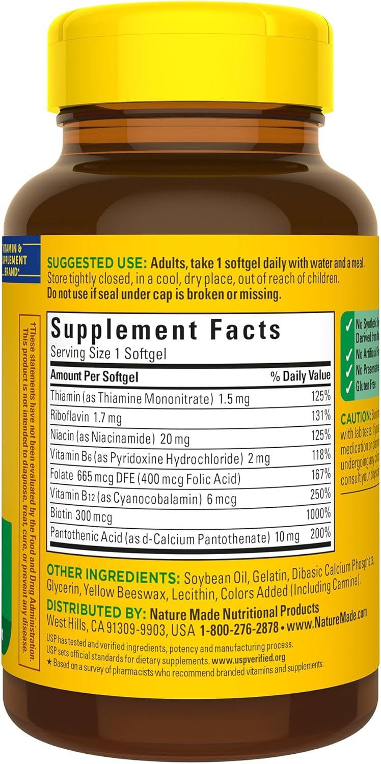 Nature Made Super B Energy Complex, Dietary Supplement for Brain Cell Function Support, 160 Softgels, 160 Day Supply (Packaging May Vary)