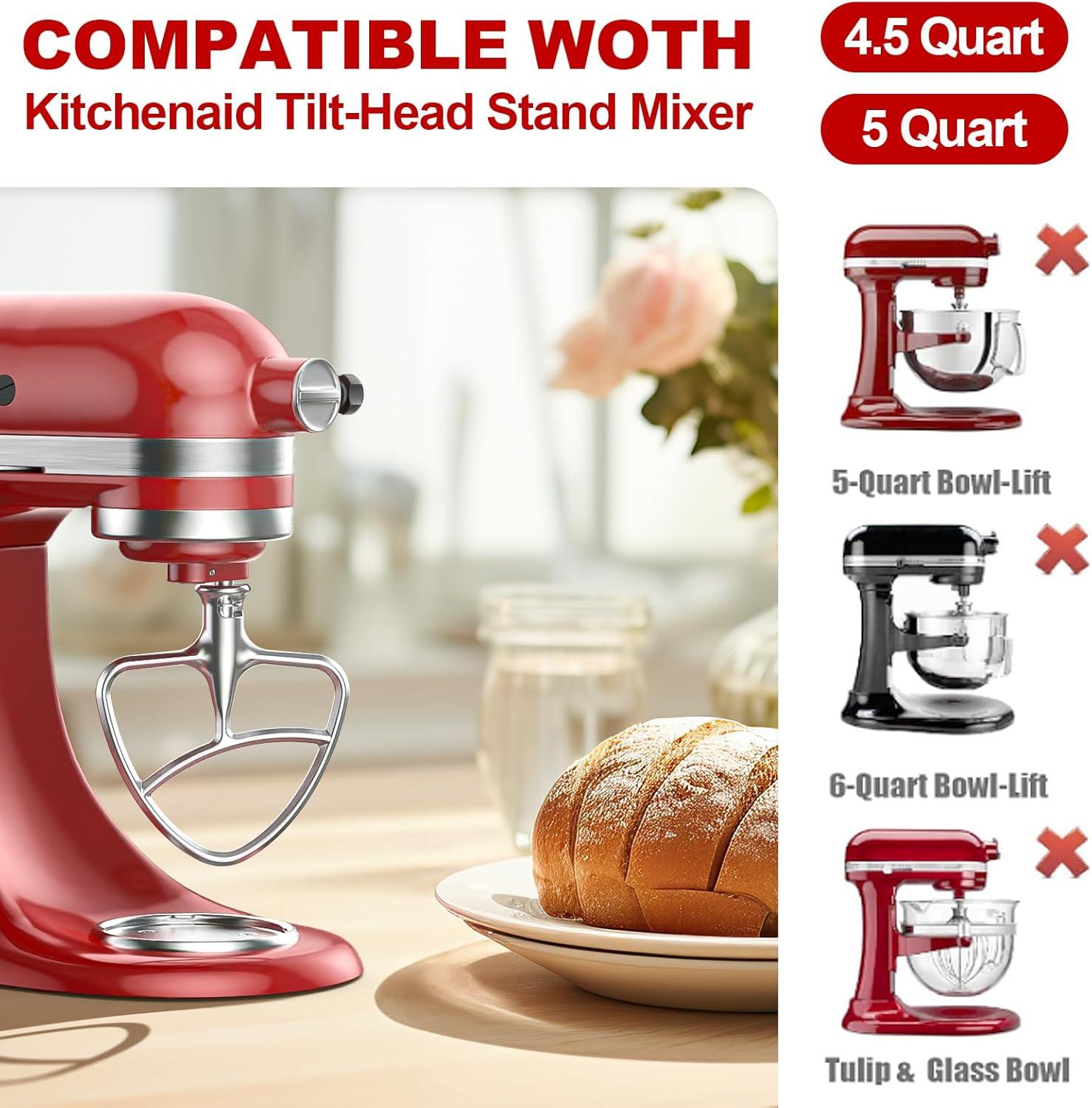 Stainless Steel Flat Beater for KitchenAid Mixer, Paddle Attachment for Tilt-Head Stand Mixer Fits 4.5-5 QT Mixing Bowl, Beater Replacement, Dishwasher Safe by GVODE