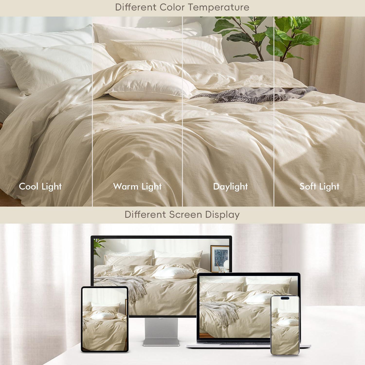 MOOMEE MooMee Duvet Cover Set 100% Washed Cotton Linen Like Textured Lightweight