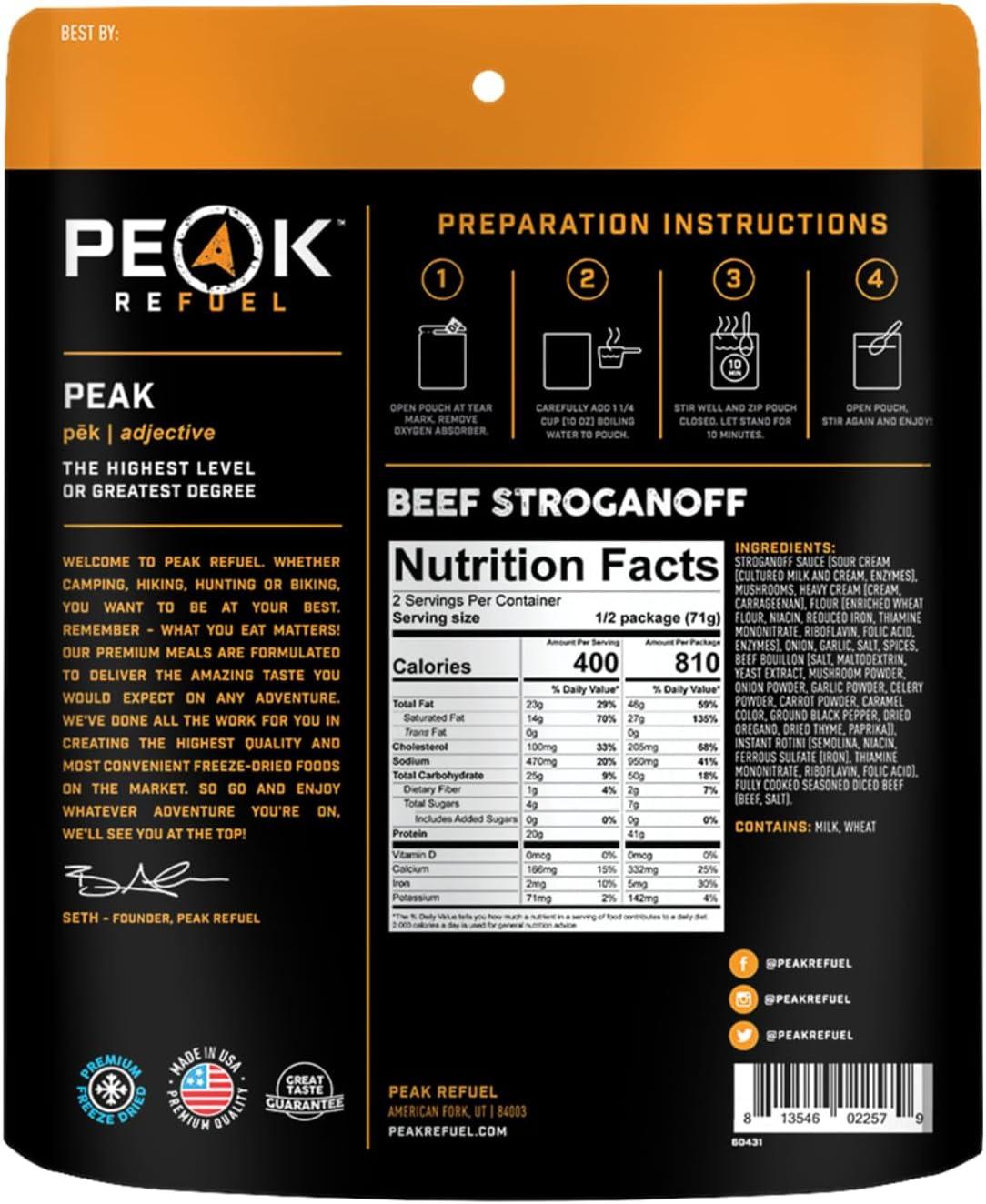 Peak Refuel Beef Stroganoff | Freeze Dried Backpacking and Camping Food | Amazing Taste | High Protein | Real Meat | Quick Prep Meals