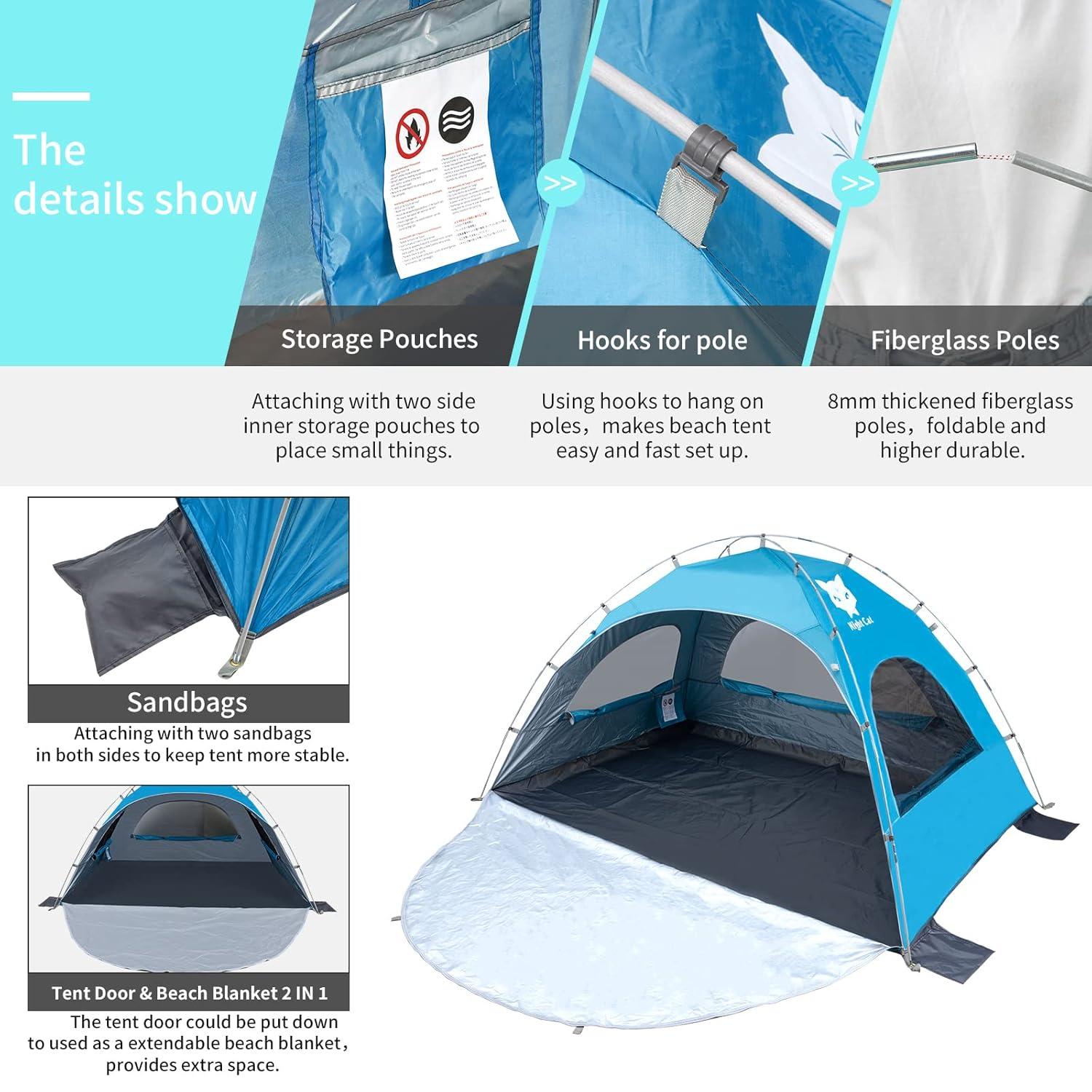 Blue 4-Person Summer Portable Beach Tent with UV Protection