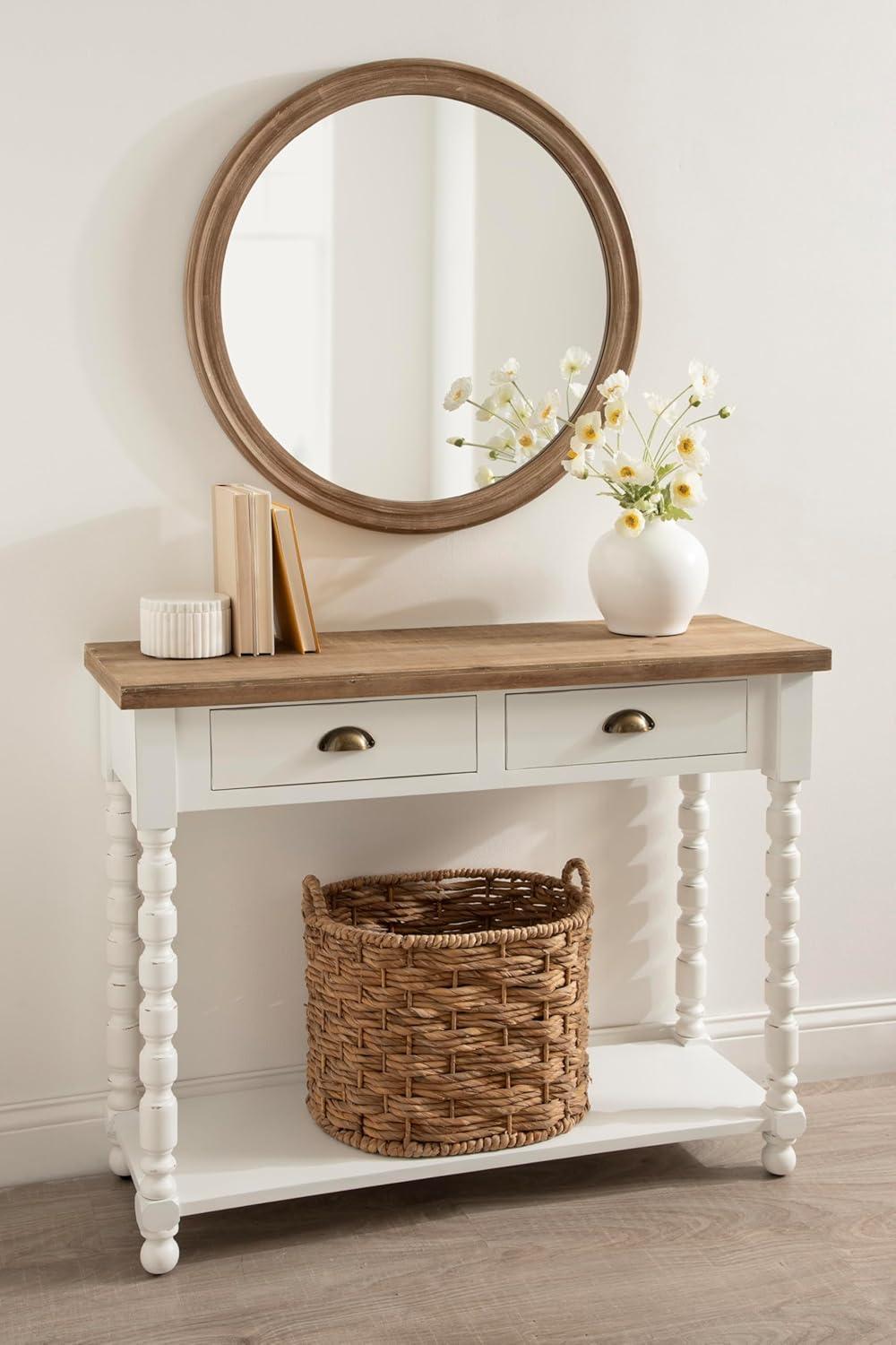 Kate and Laurel Rutledge Coastal Wooden Console Table with Shelf, 40 x 14 x 33, Hazelnut and White, Traditional Wood Entryway Table with Drawers and Decorative Turned Legs for Entry Storage Options
